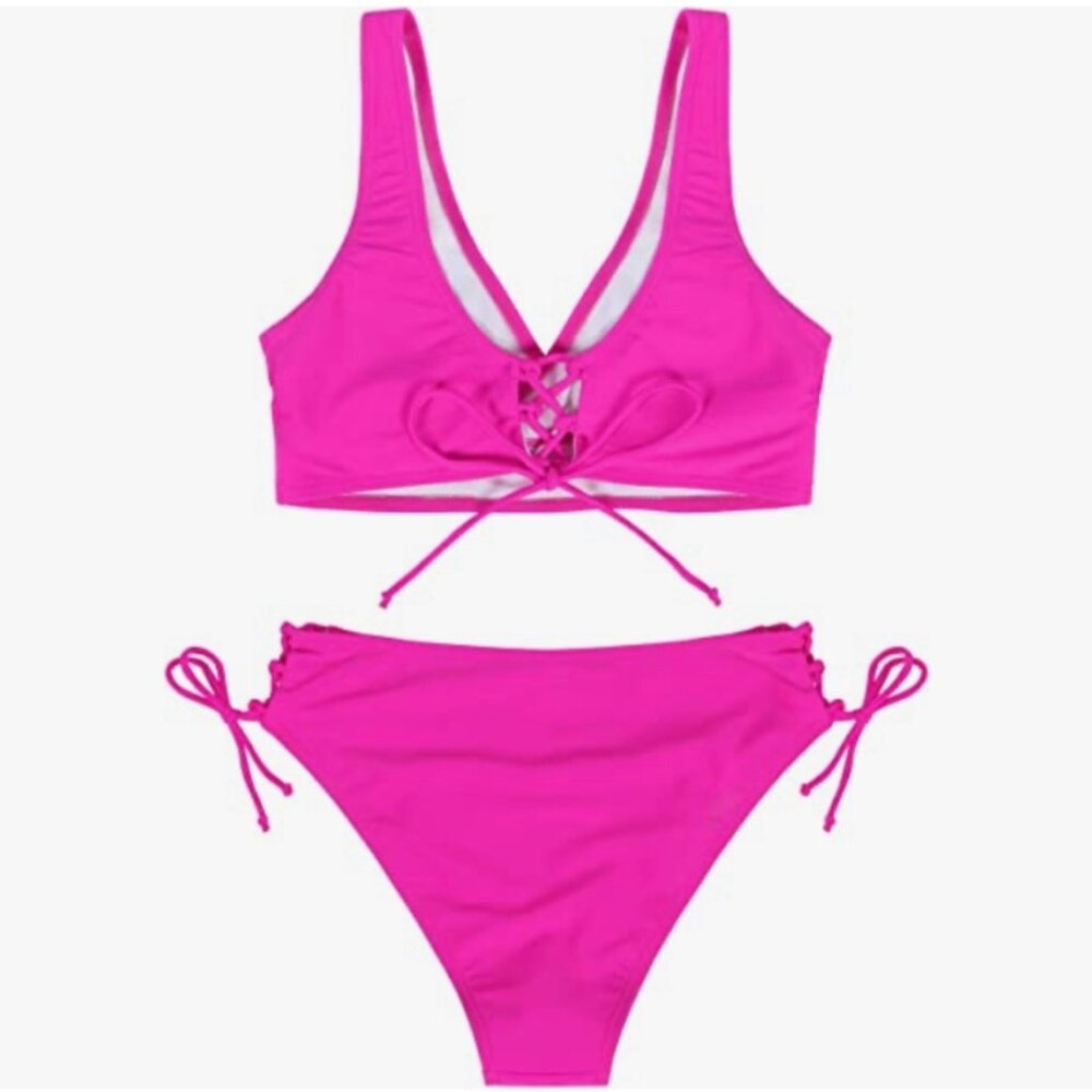 New high cut cheeky bikini 2 piece swim suit hot pink size medium